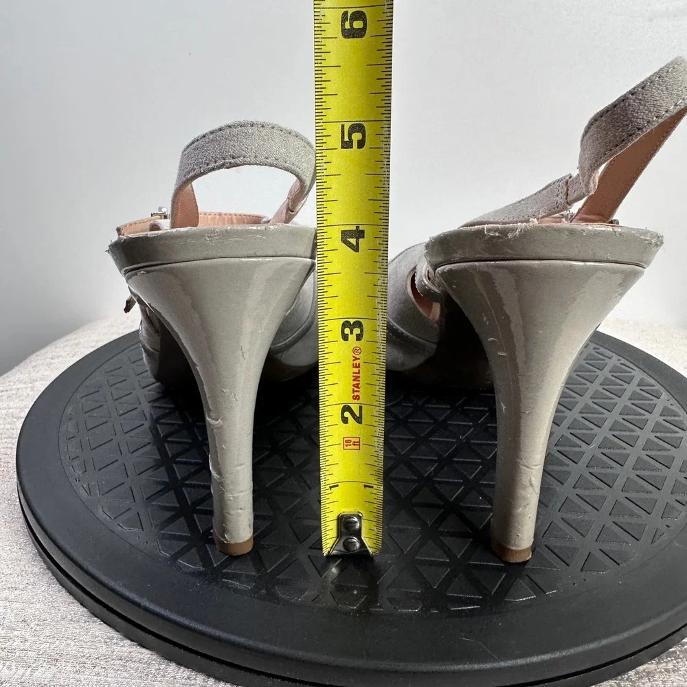 Franco Sarto Gray Suede Slingback Heels with Patent Accents Buckle Straps Sz 10M